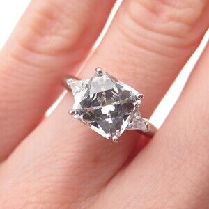 TYCOON 925 Sterling Silver Multi-Cut C Z Engagement Ring Size 5